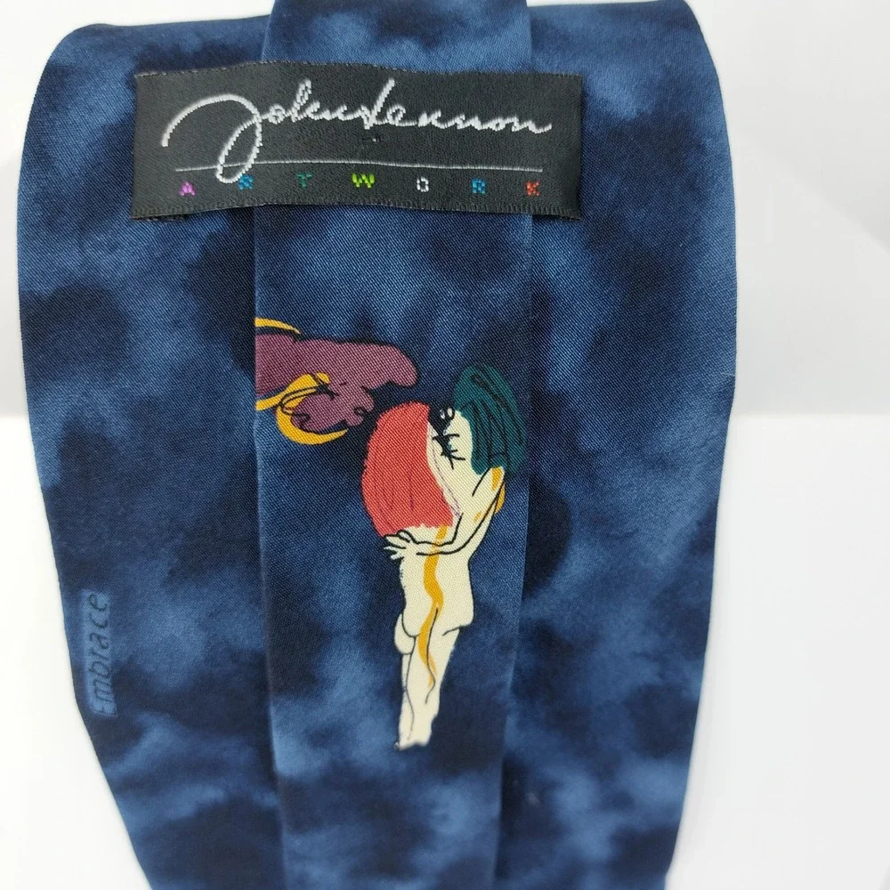 JOHN LENNON ARTWORK Necktie Embrace Blue 100%‎ Silk Tie 4